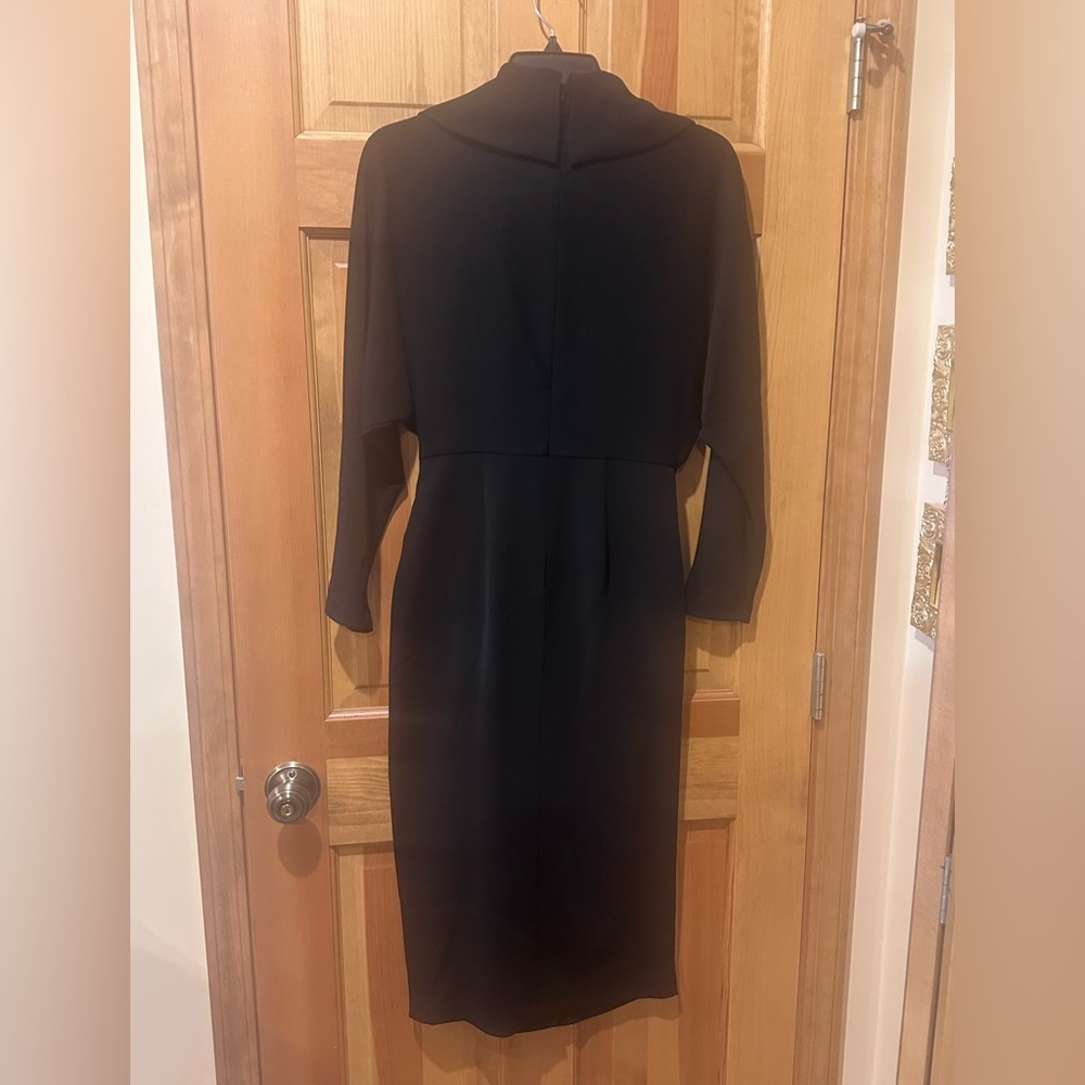 Badgley Mischka Black Draped Cowl Neck Midi Dress Size 4 Elegant Cocktail - Picture 4 of 7